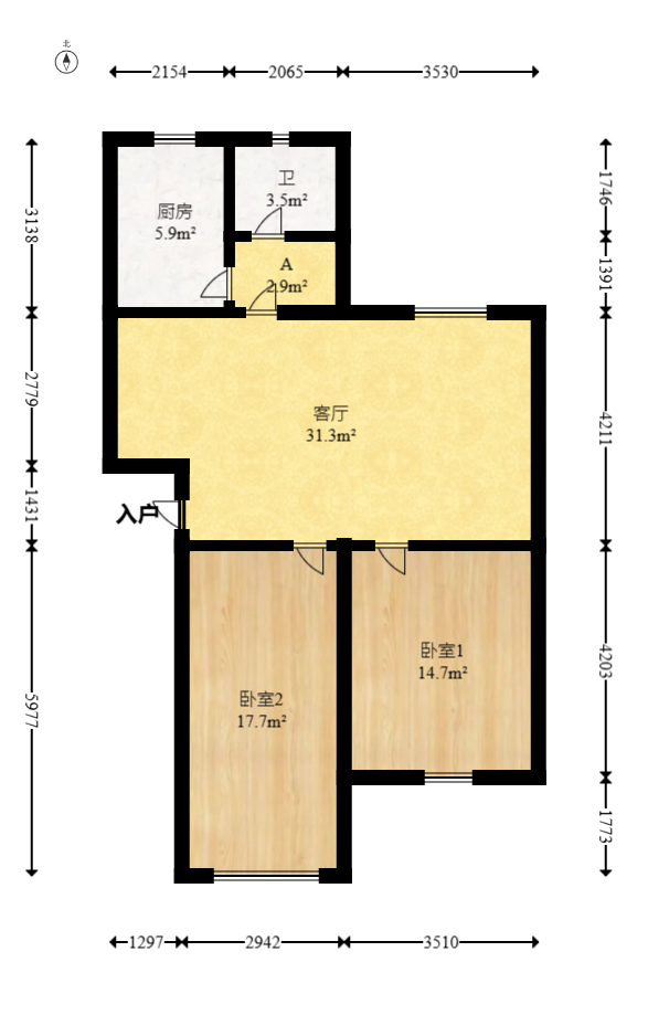 新桥小区  2室2厅1卫    43.0万室内图1