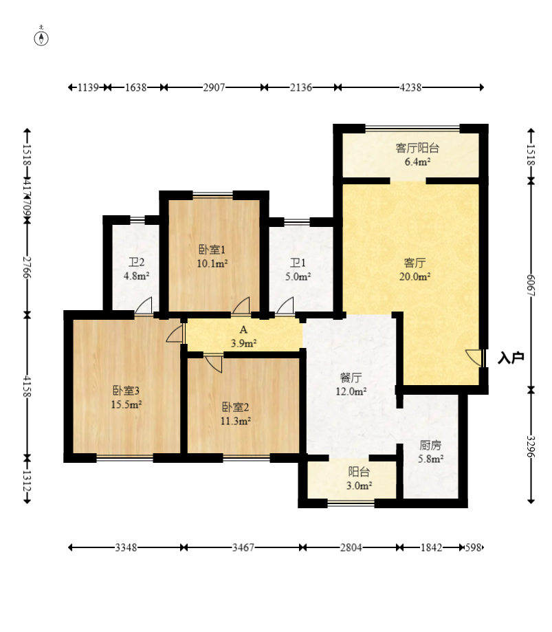 丽水熙园  3室2厅2卫   116.00万室内图1