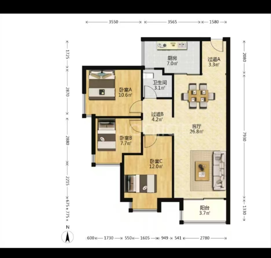 蓝溪谷 3室2厅1卫 41.8万 蓝溪谷 3室2厅1卫 41.8万室内图