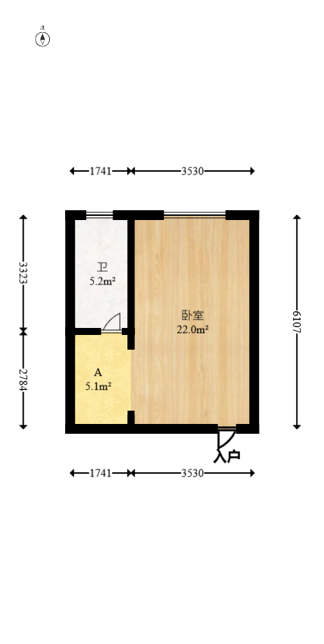 东方银座（东方摩卡）  1室1厅1卫   34.00万室内图1