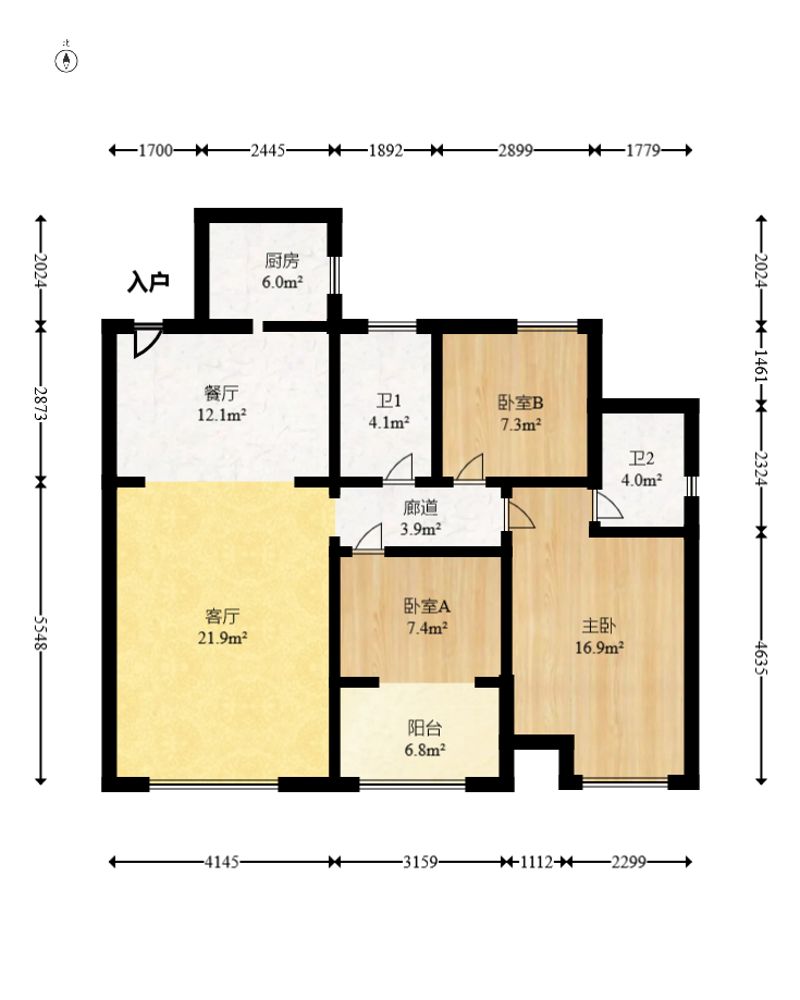 枫华府第  1室2厅1卫   70.80万室内图1