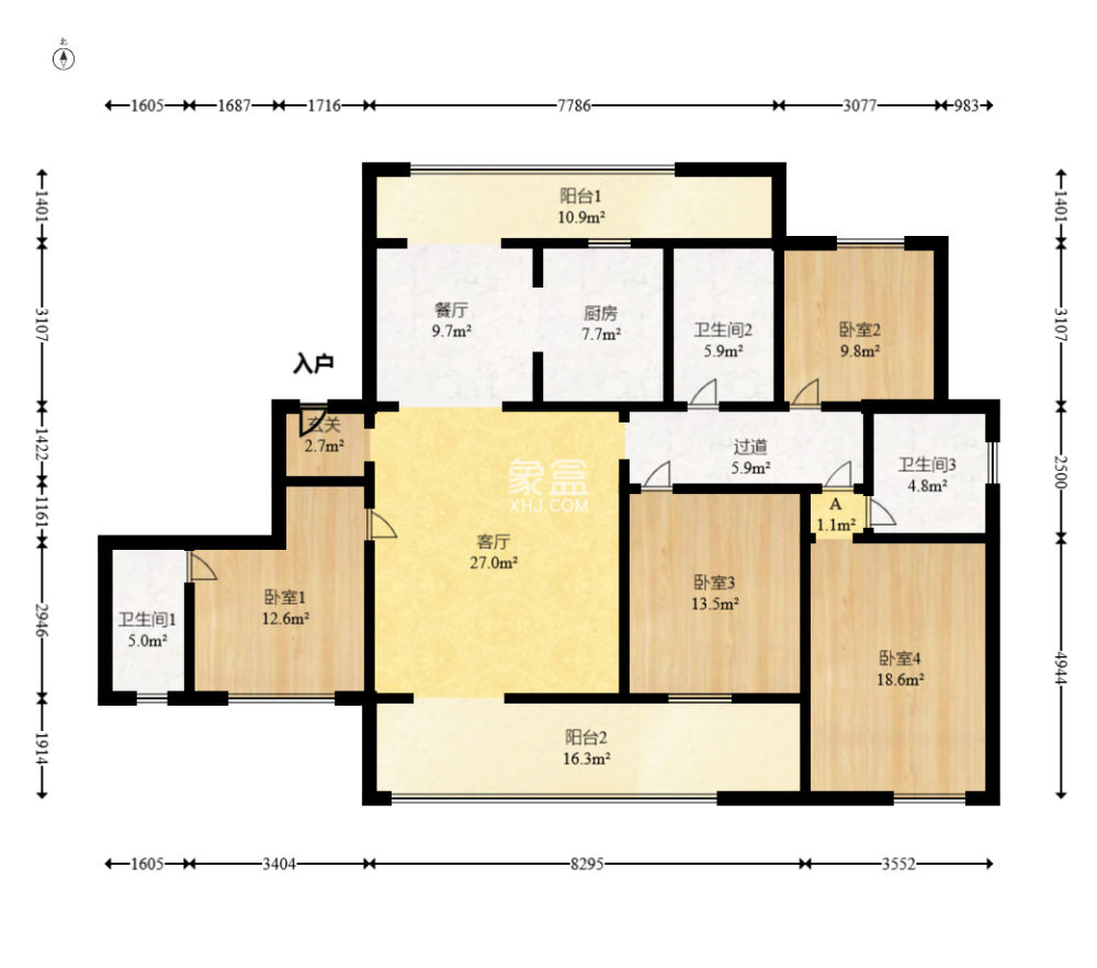 潤和湘江天地E區(qū)  4室1廳2衛(wèi)   170.00萬