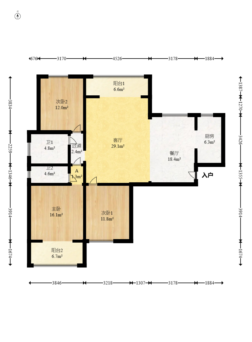 北辰三角洲C2区  3室2厅2卫   248.00万室内图1