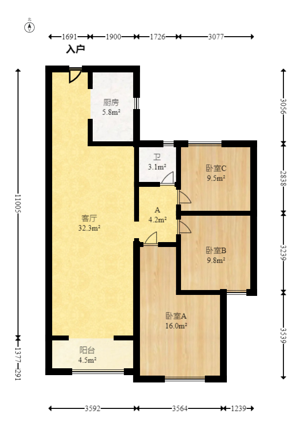 中海梅溪湖壹号 1室2厅1卫 138.0万 中海梅溪湖壹号 1室2厅1卫 138.0万户型图