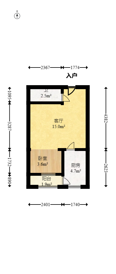 谋房博客(博客天街)  1室1厅1卫   34.00万室内图1
