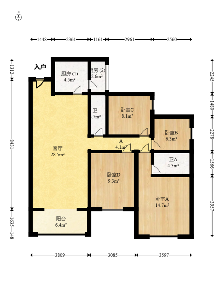 振业城三期  4室2厅2卫   150.00万室内图1