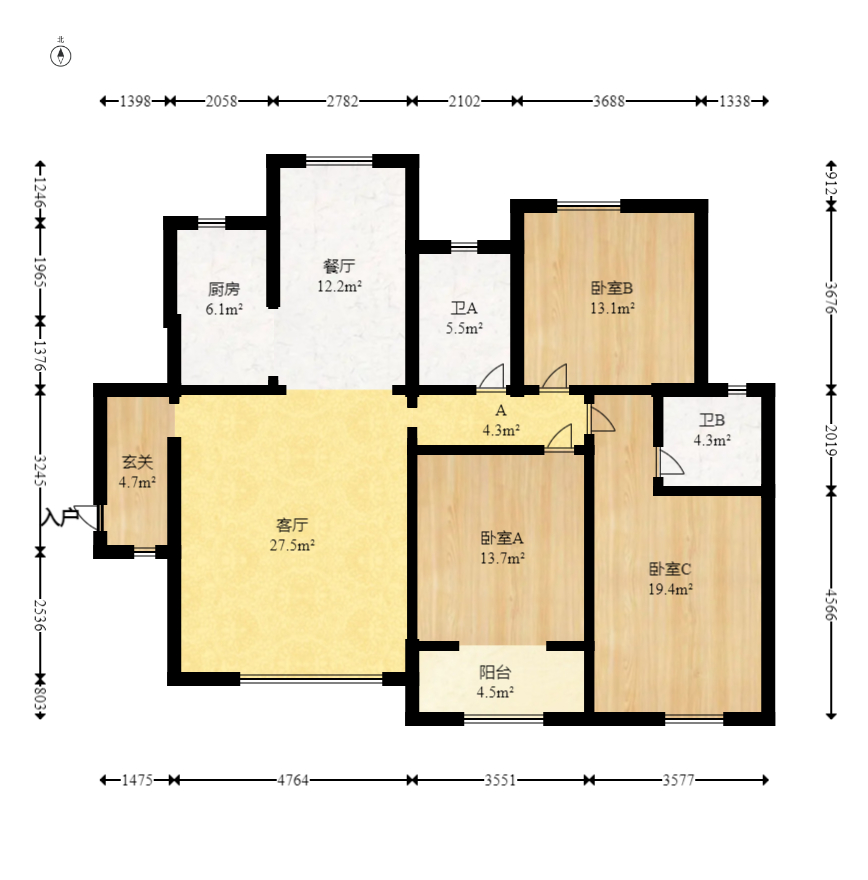 才子佳苑一期/二期  3室2厅1卫   95.00万室内图1