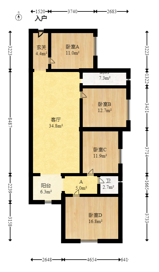 悦湖山  4室2厅1卫    65.0万 悦湖山  4室2厅1卫    65.0万户型图