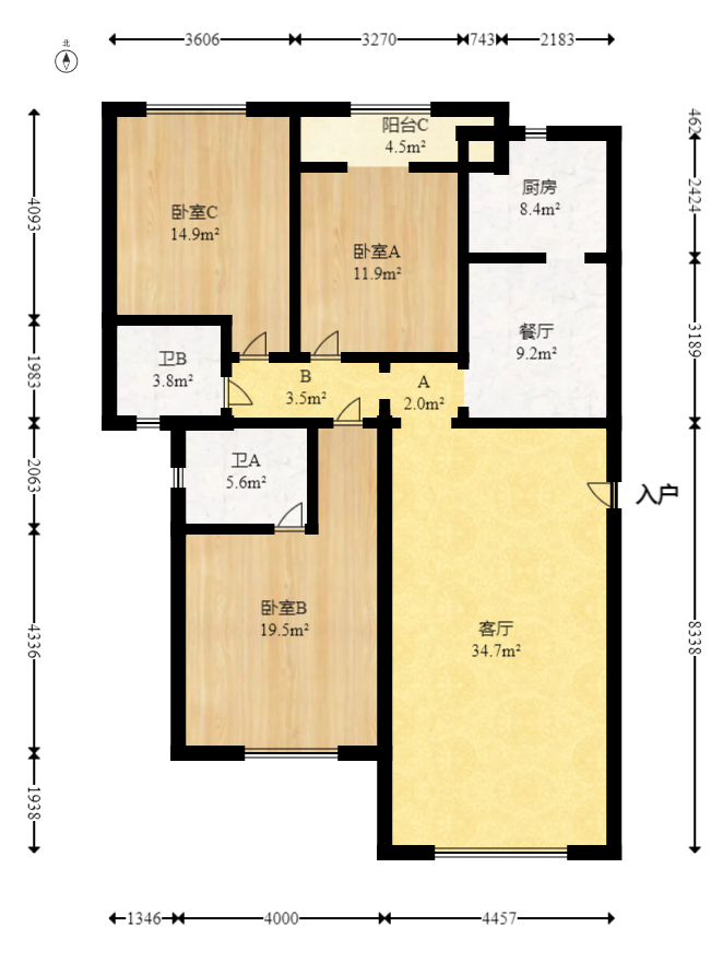 山水庭院  3室2厅2卫   81.80万室内图1
