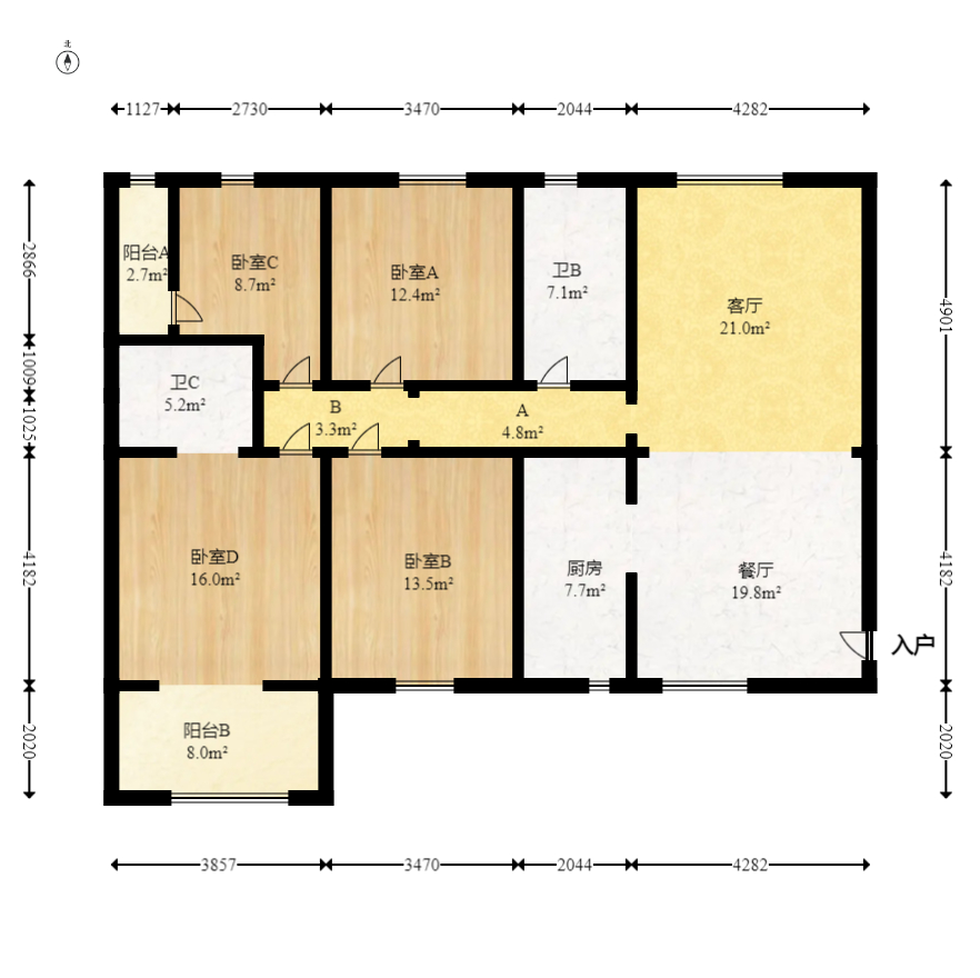 华盛世纪新城 4室2厅2卫 110.0万 华盛世纪新城 4室2厅2卫 110.0万户型图