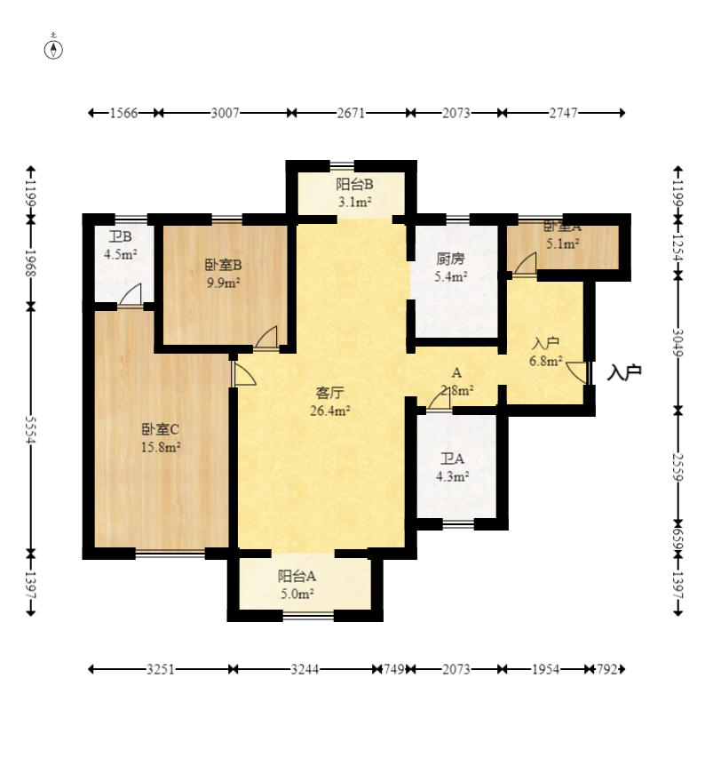 新城明昱东方  3室2厅2卫   85.00万室内图1
