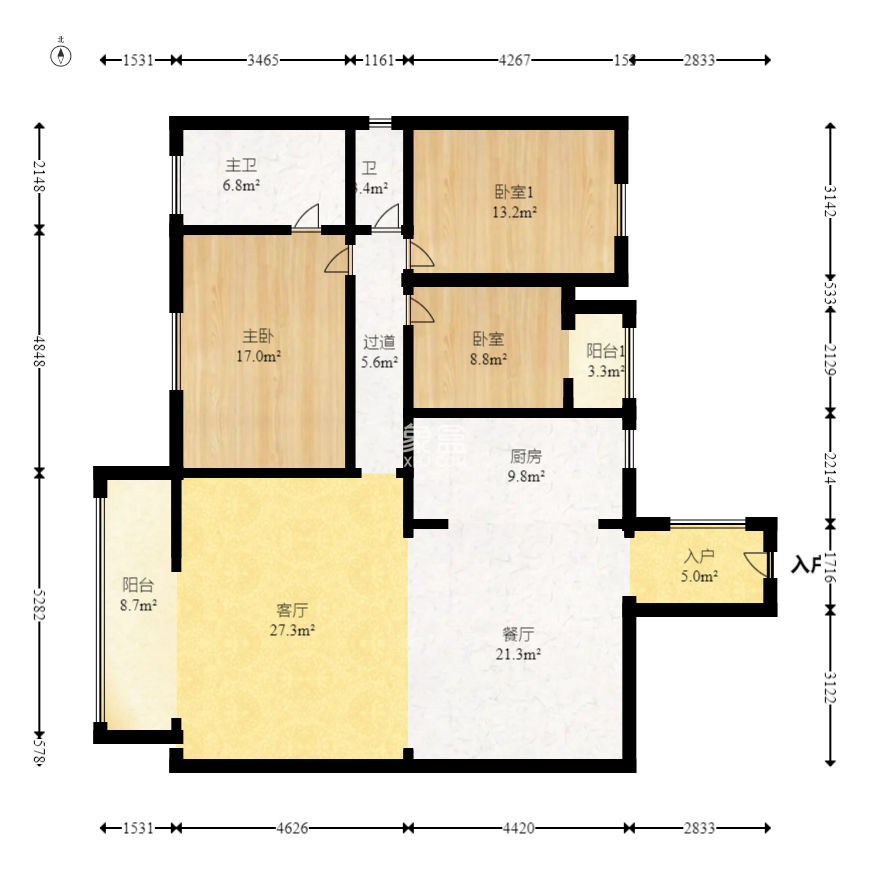瑞丰家园  1室2厅2卫   137.00万