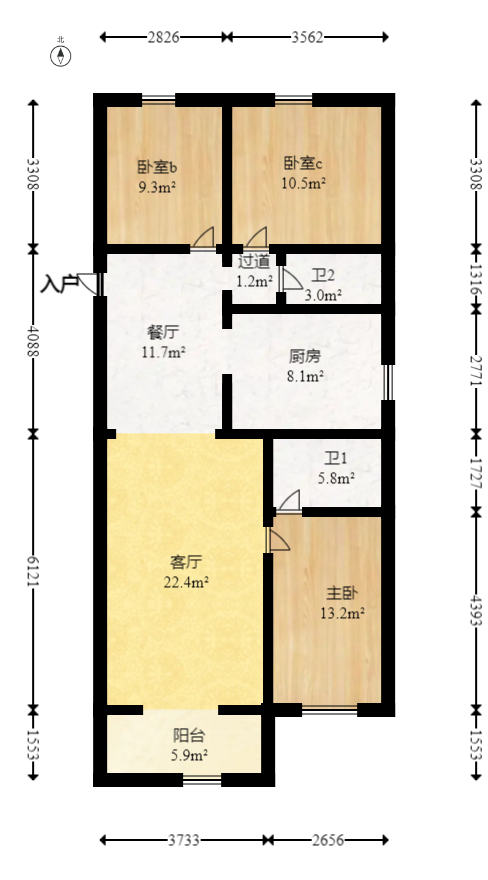 澳海月亮湾 3室2厅2卫 83.0万 澳海月亮湾 3室2厅2卫 83.0万户型图