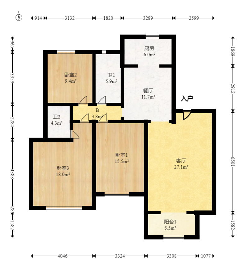 丽景华庭  3室2厅2卫   59.80万室内图1