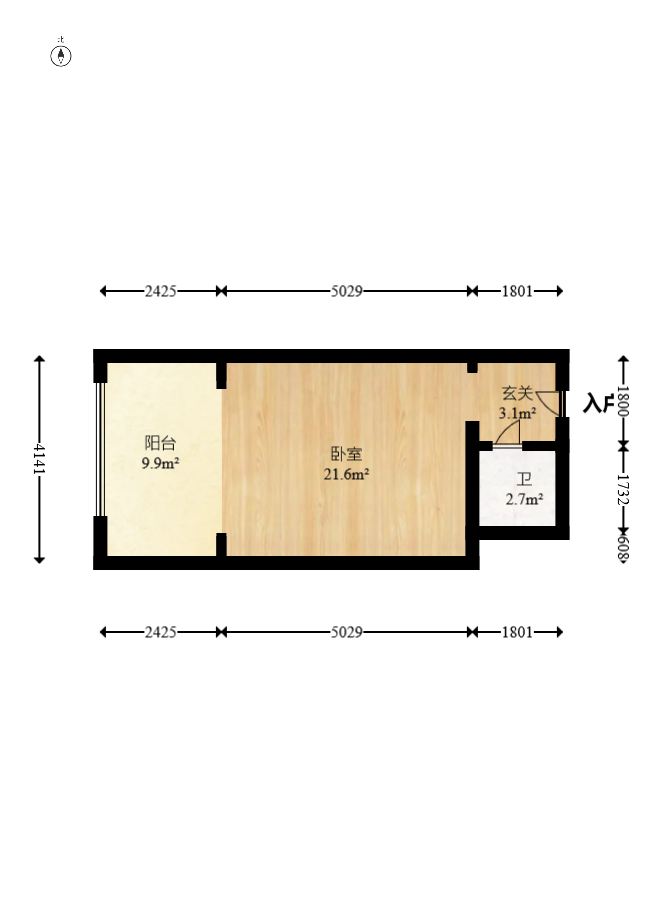 观园国际公寓  1室1厅1卫   32.50万室内图1