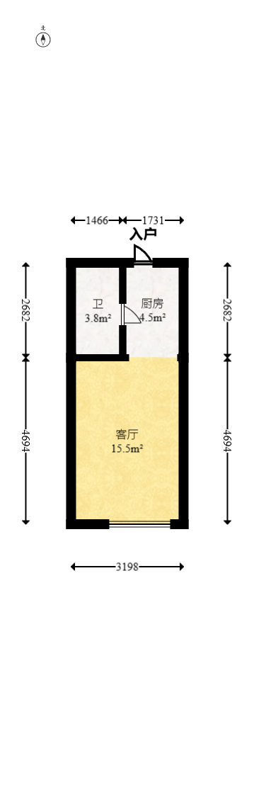 奥园城市天骄一期  1室1厅1卫    27.5万室内图1