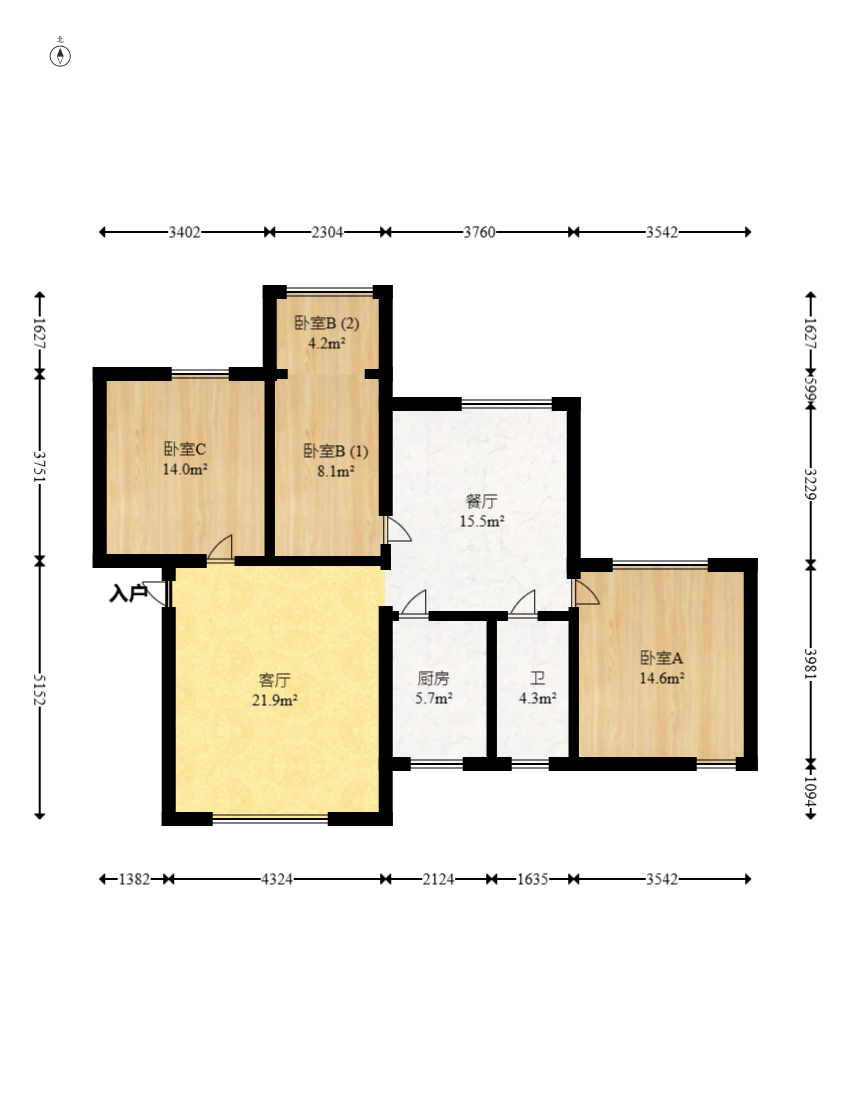 陽(yáng)明山莊  3室2廳1衛(wèi)    55.0萬(wàn)室內(nèi)圖1