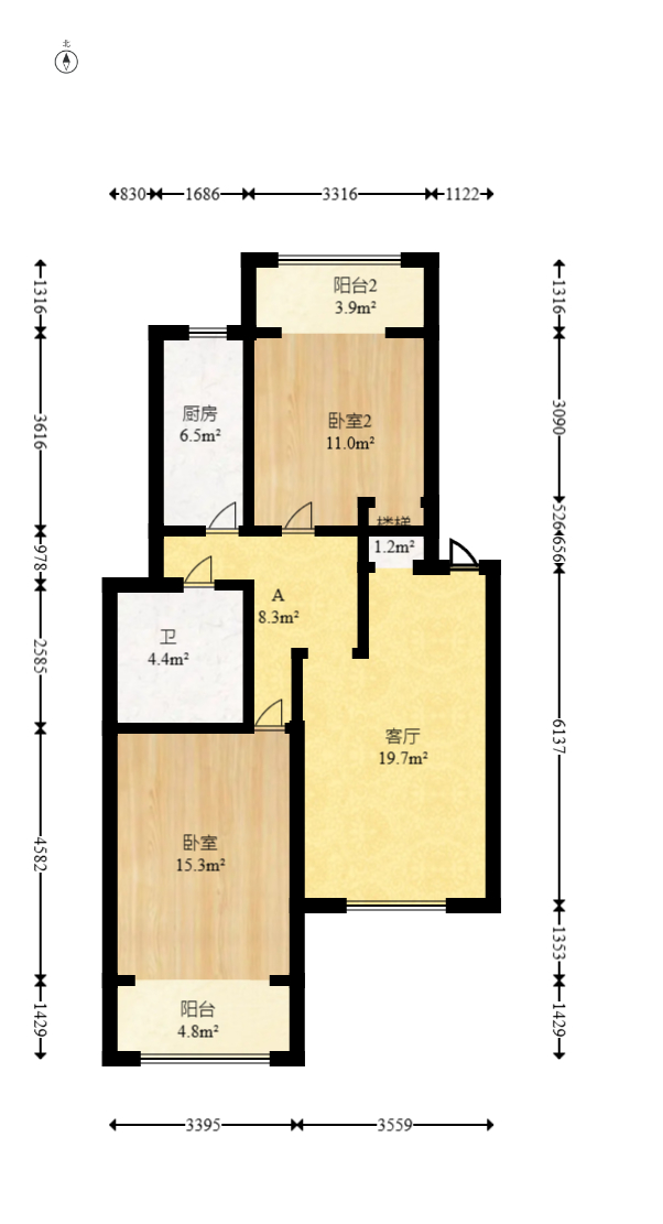 咸嘉新村嘉兴苑  1室2厅1卫   109.80万室内图1