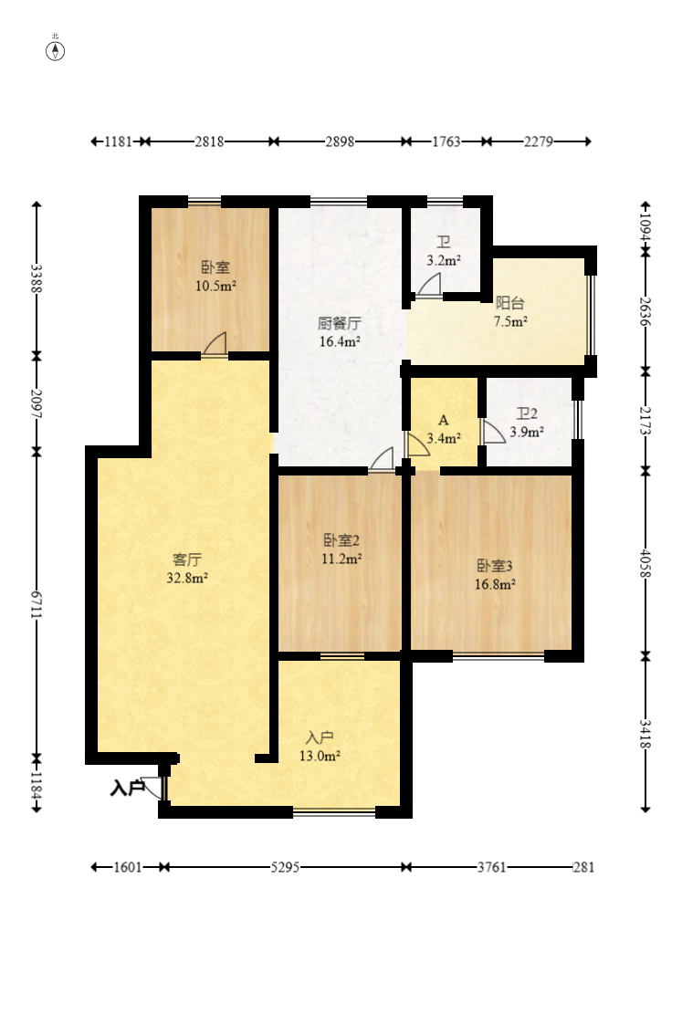 咸嘉新村嘉旺苑  3室2厅2卫   128.00万室内图1