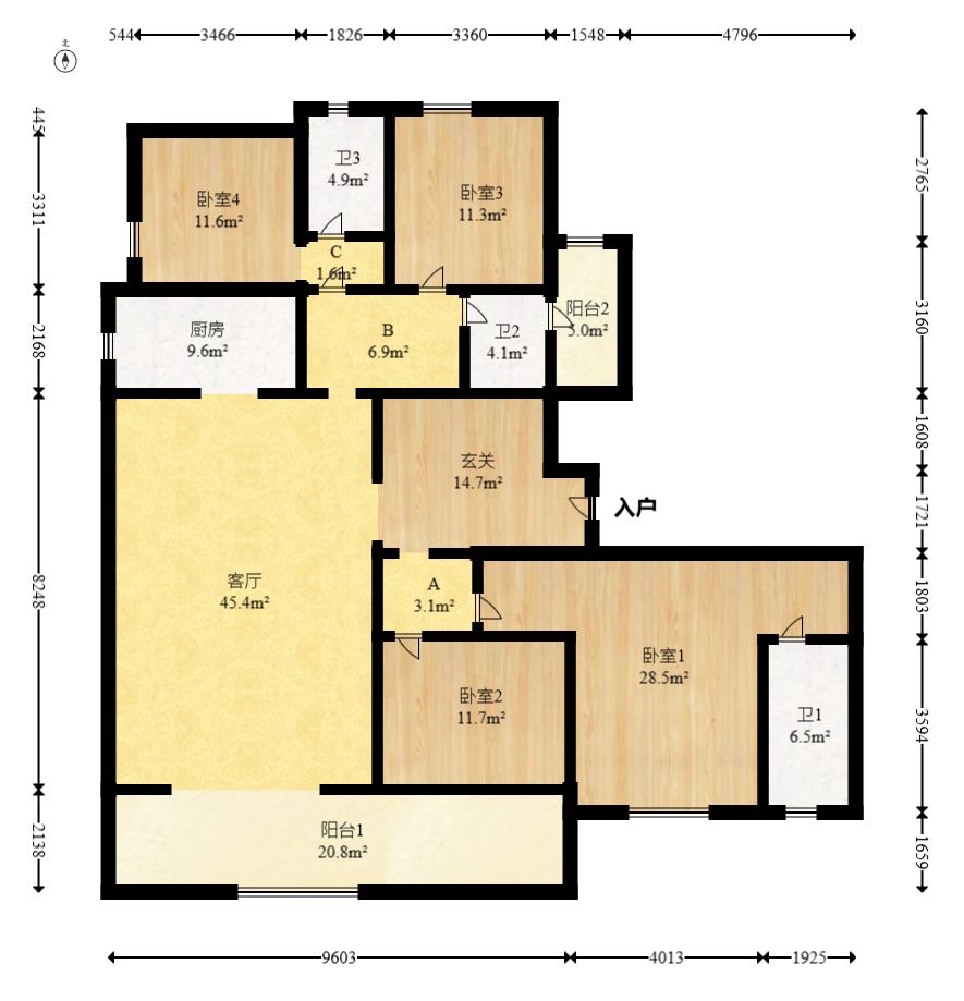 越秀湘江星汇城三期  4室2厅3卫    300.0万 越秀湘江星汇城三期  4室2厅3卫    300.0万户型图