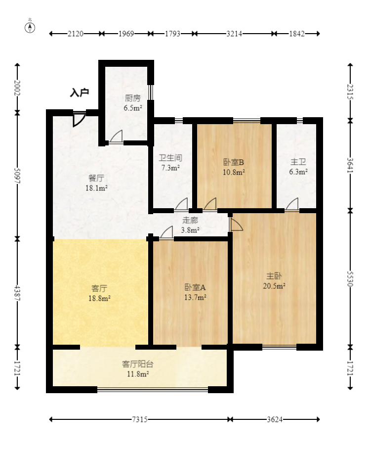 北辰中央公园E区  3室2厅2卫   136.50万室内图1
