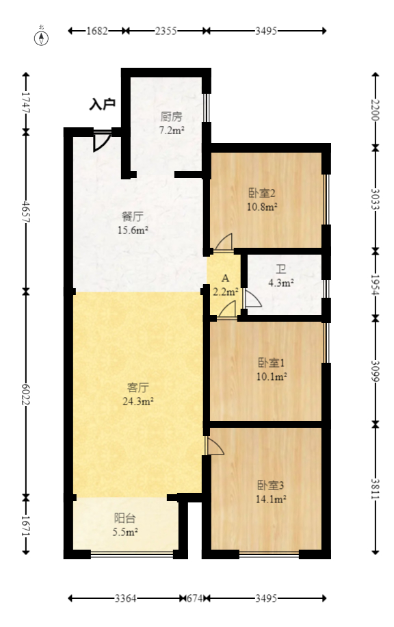 乾城（兴旺乾城）  3室2厅1卫   126.00万室内图1