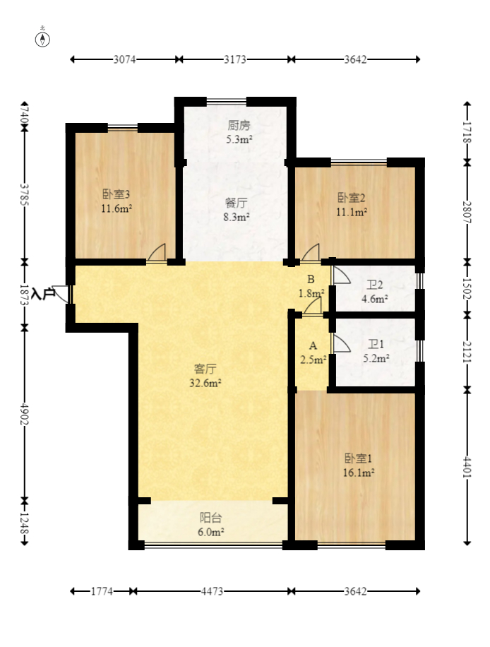 长盛岚庭  3室2厅1卫   112.00万室内图1
