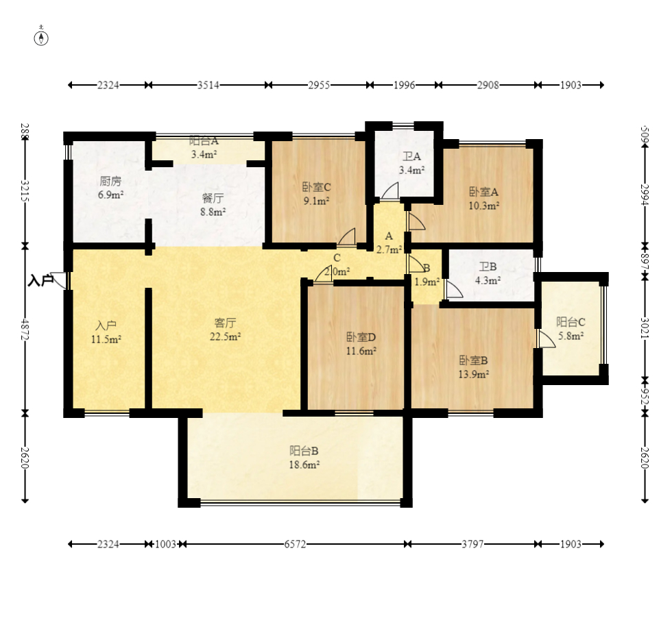 幸福庄园 4室2厅2卫 92.0万 幸福庄园 4室2厅2卫 92.0万户型图