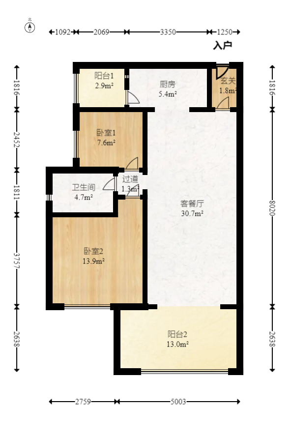 时代倾城二期  2室2厅1卫   65.00万室内图1