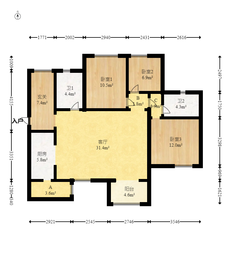 时代倾城四期 3室2厅2卫 110.0万 时代倾城四期 3室2厅2卫 110.0万户型图