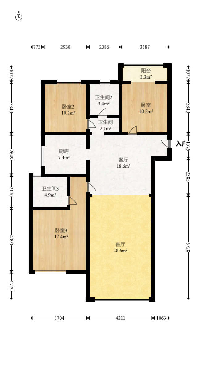 日盛湖湘花苑  3室2厅2卫    76.8万 日盛湖湘花苑  3室2厅2卫    76.8万户型图