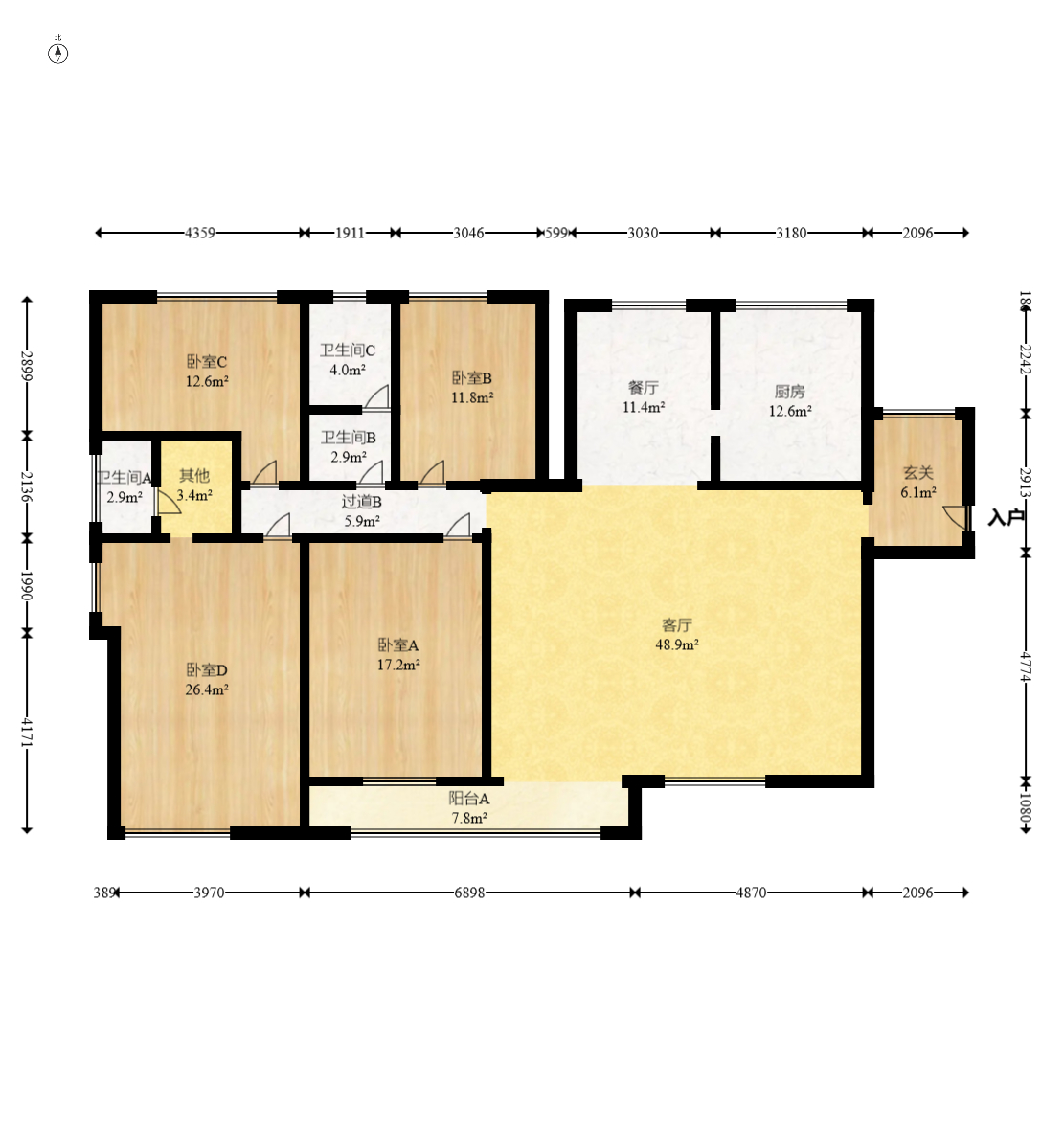 三万英尺 4室2厅2卫 198.0万 三万英尺 4室2厅2卫 198.0万户型图