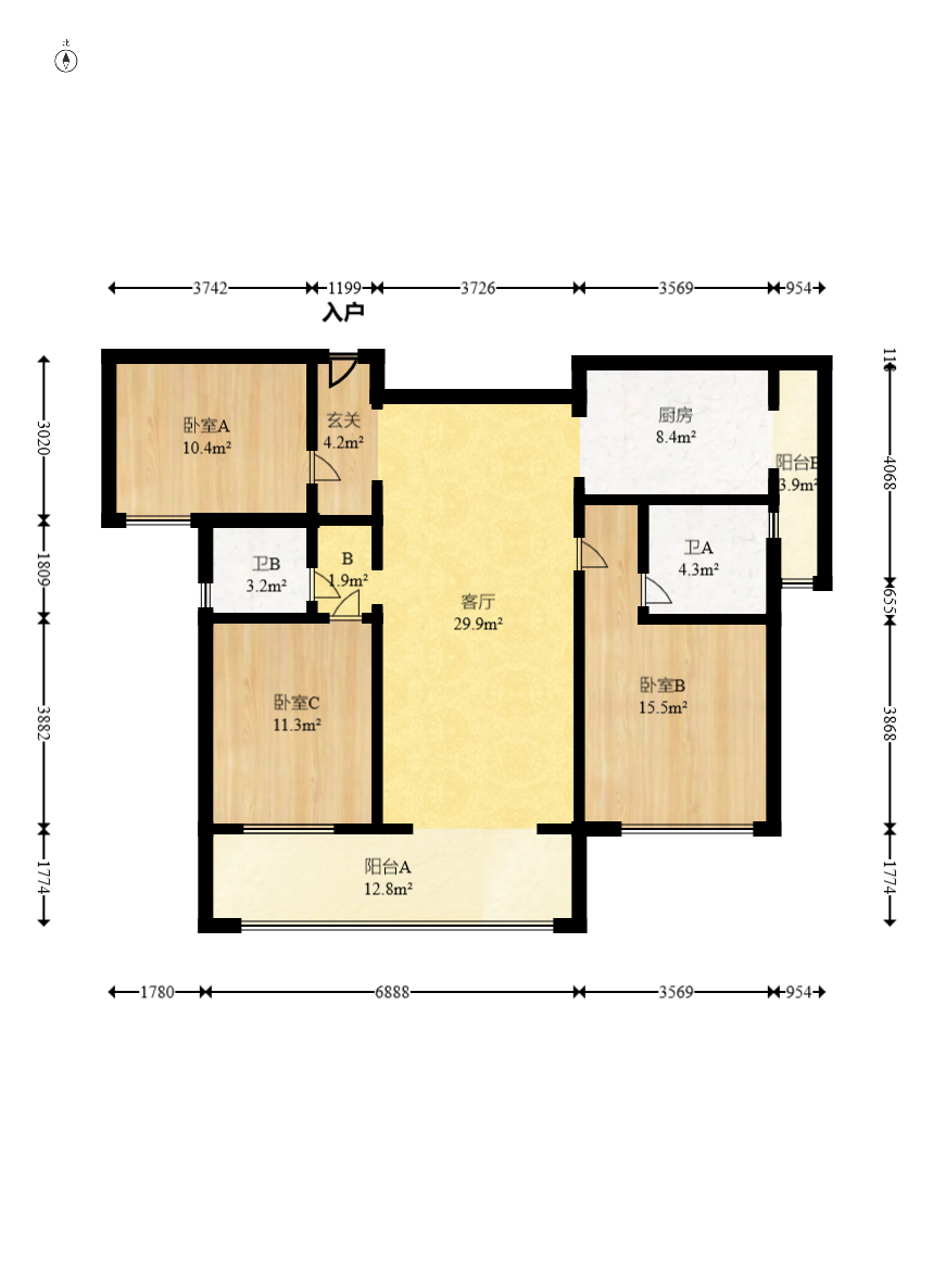 绿地V岛 3室2厅2卫 160.0万 绿地V岛 3室2厅2卫 160.0万户型图