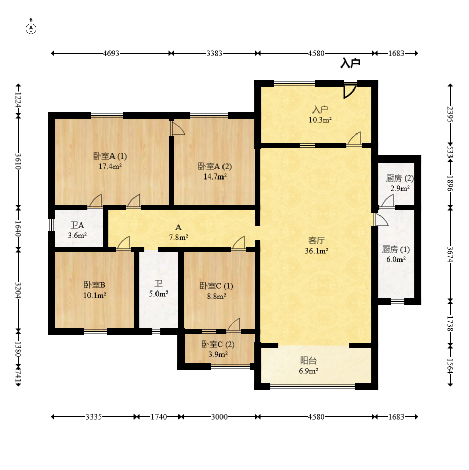 麓谷加州阳光 3室2厅2卫 110.0万 麓谷加州阳光 3室2厅2卫 110.0万户型图
