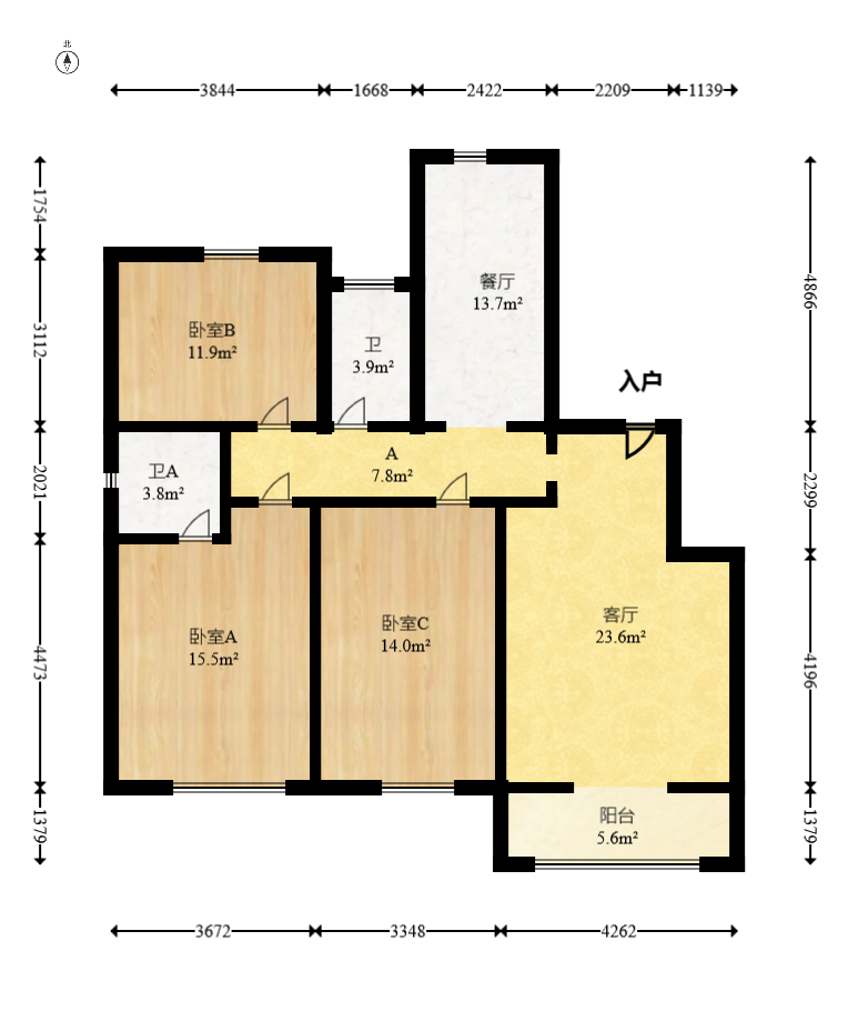 麓谷加州阳光 3室2厅2卫 90.8万 麓谷加州阳光 3室2厅2卫 90.8万户型图