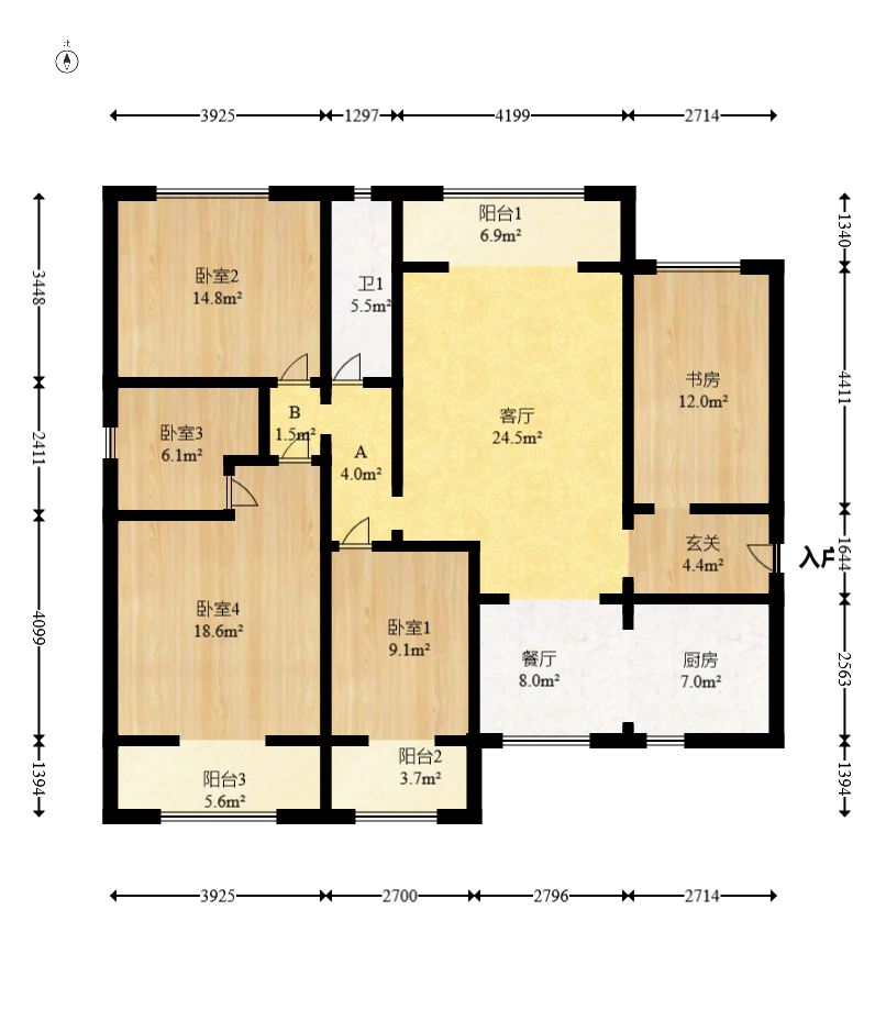 长燃新奥佳园  4室2厅2卫    110.0万室内图1