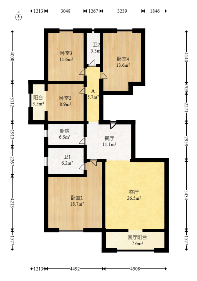 润屋美院  4室2厅2卫   135.00万室内图1
