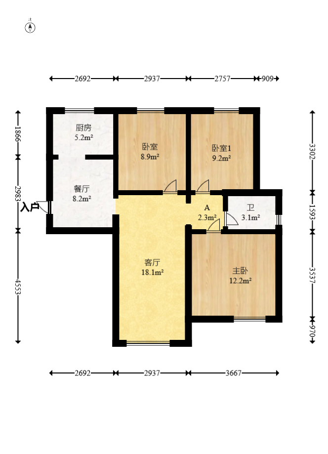 荣盛花语城 3室2厅1卫 67.8万 荣盛花语城 3室2厅1卫 67.8万户型图