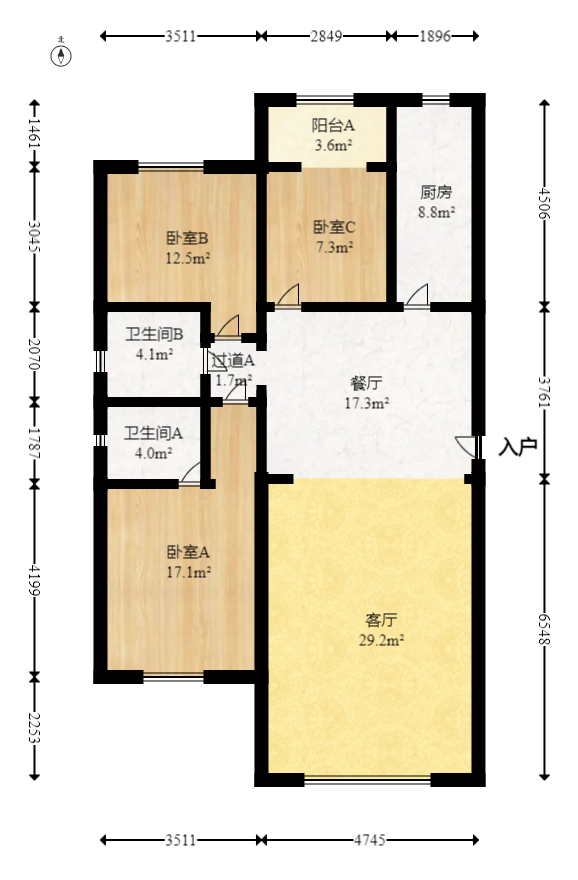城市山水豪园（山水城市风景）  3室2厅2卫   98.00万室内图1
