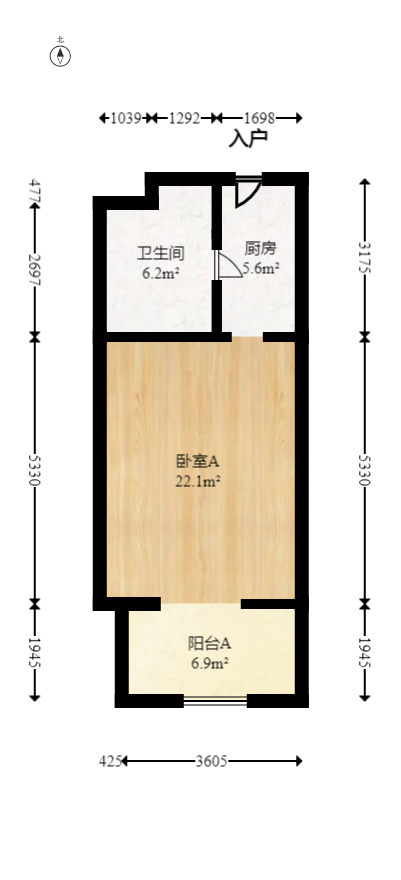 汇景发展环球中心  1室1厅1卫   60.00万室内图1