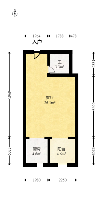 中茂城 1室1厅1卫 26.0万 中茂城 1室1厅1卫 26.0万户型图