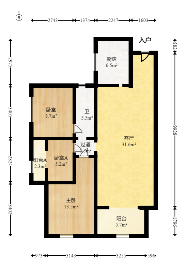 盛地东方芯府  3室2厅1卫   58.00万室内图1
