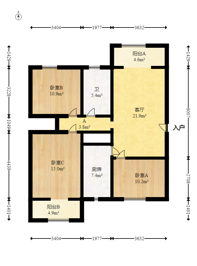 福泽园  3室2厅1卫   93.00万室内图1