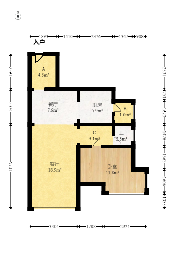 恒基凯旋门一二期  3室2厅2卫   119.30万室内图1