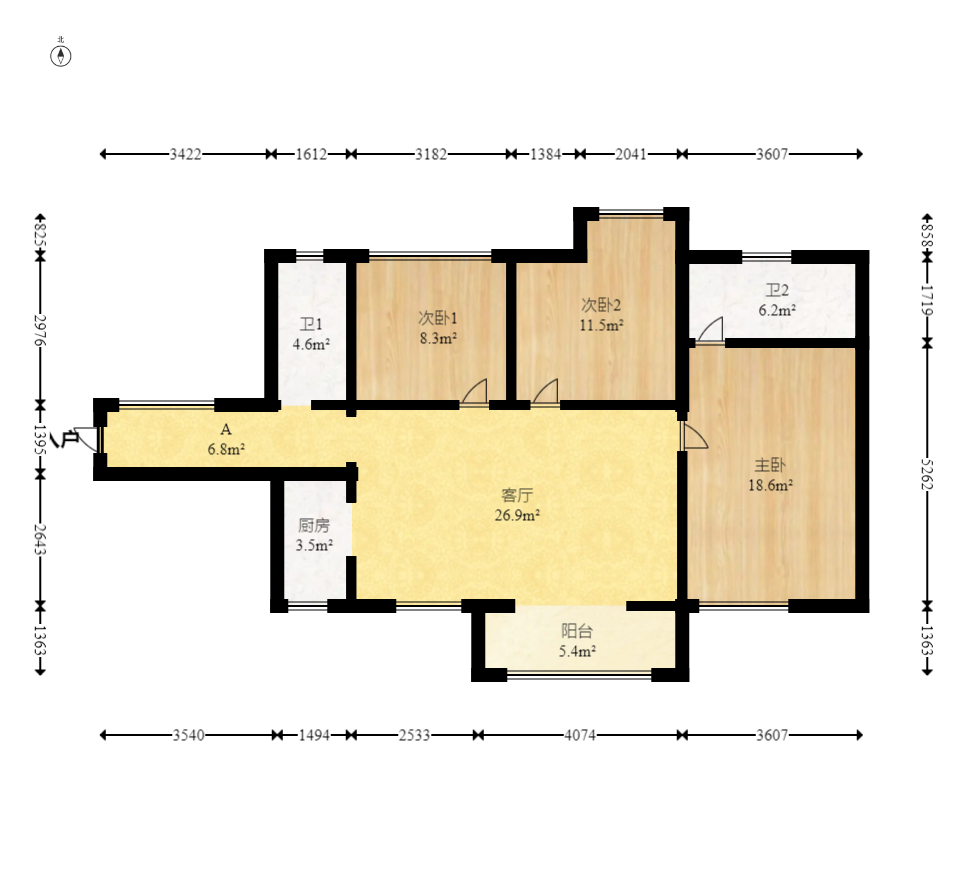 湖湾世景  3室2厅1卫    76.8万 湖湾世景  3室2厅1卫    76.8万户型图