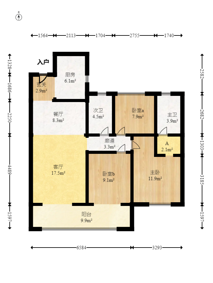 汉唐世家二期  3室2厅2卫   110.00万室内图1