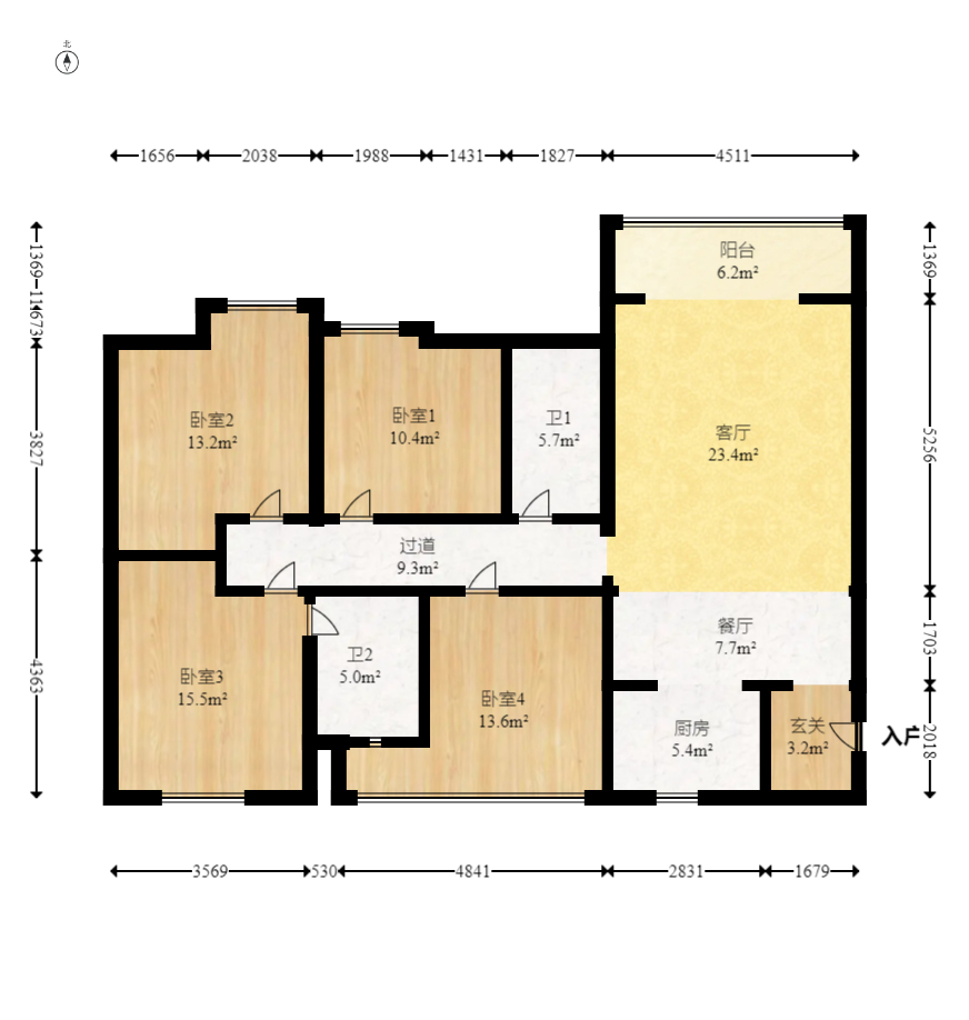 勤诚达新界 4室2厅2卫 99.0万 勤诚达新界 4室2厅2卫 99.0万户型图