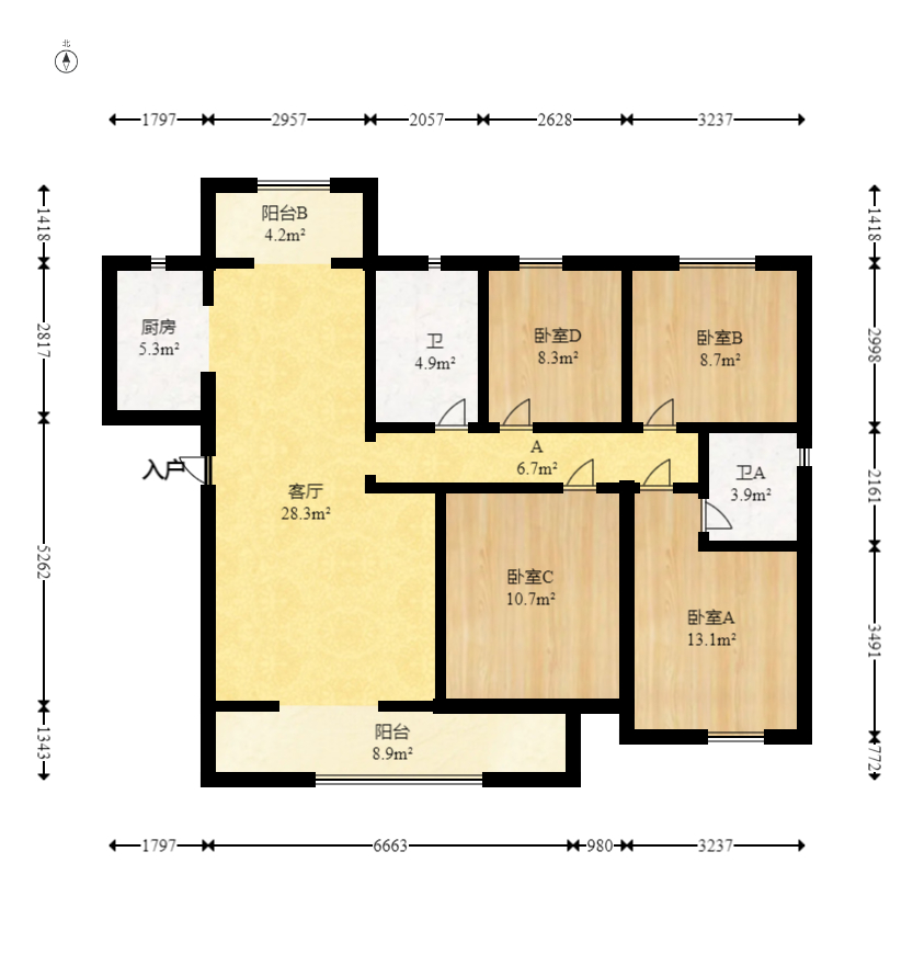 长房悦香山  4室2厅2卫   176.00万室内图1