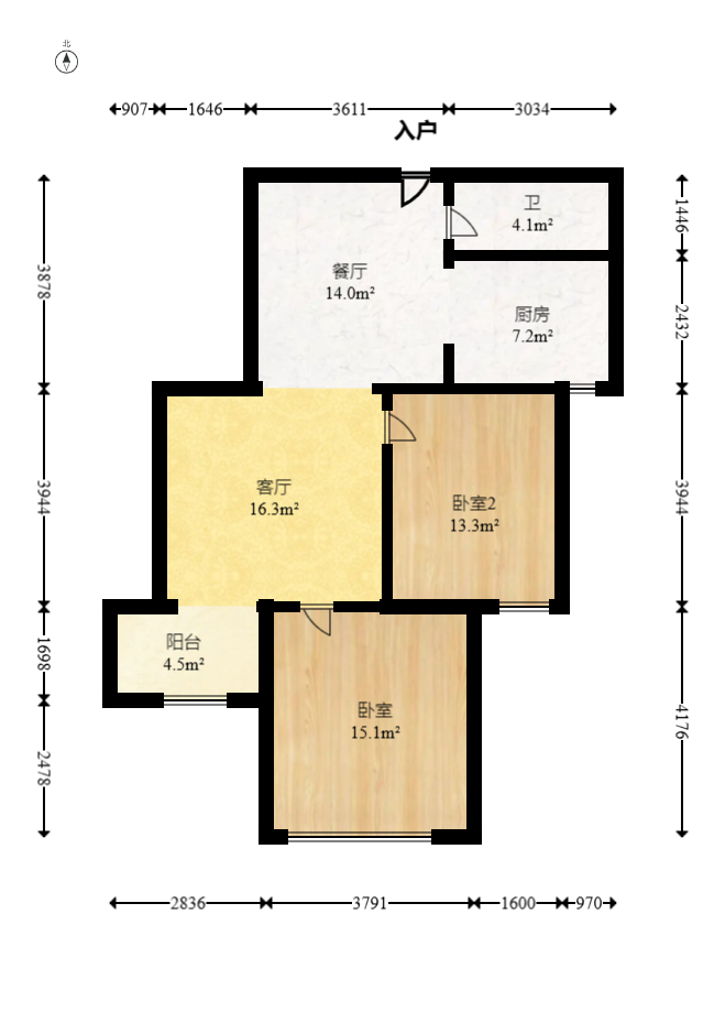 长房时代城  2室2厅1卫   88.00万室内图1