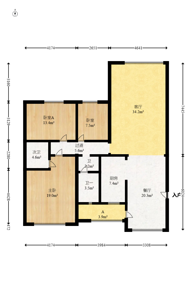 幸福洋房 3室2厅2卫 74.0万 幸福洋房 3室2厅2卫 74.0万户型图